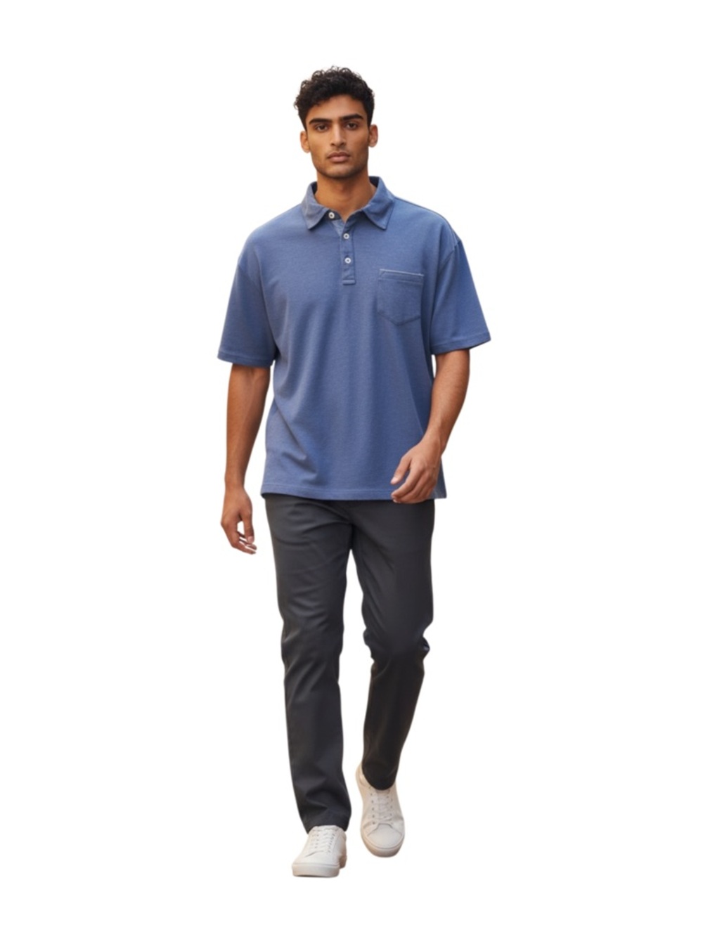 Tahari Men’s 2XL Polo Golf Shirt Heather Blue chest pocket short sleeves